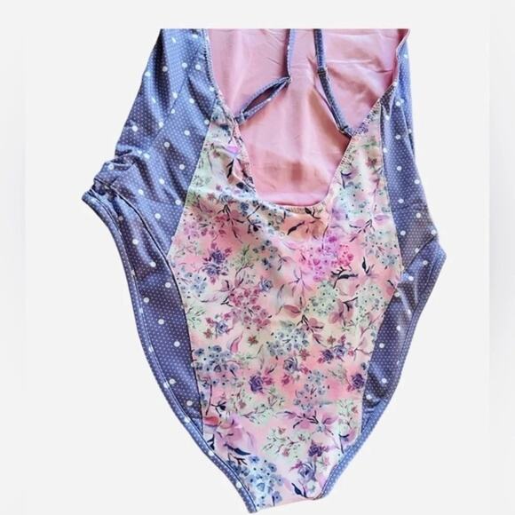 LoveShackFancy Purple Pansy Floral Shailee One Piece Swimsuit XS‎ NWT - Picture 6 of 11